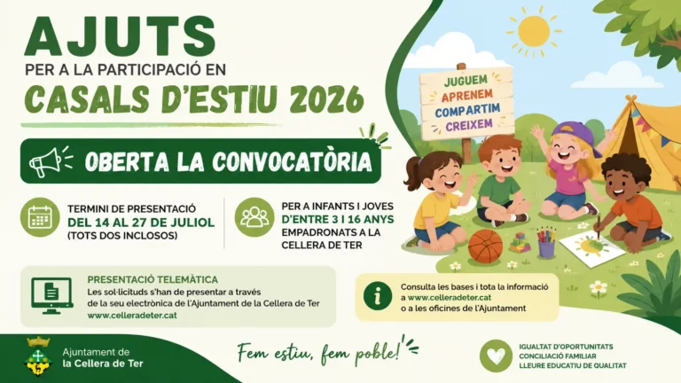 Convocatòria d’ajuts per a la participació en els casals d’estiu 2026