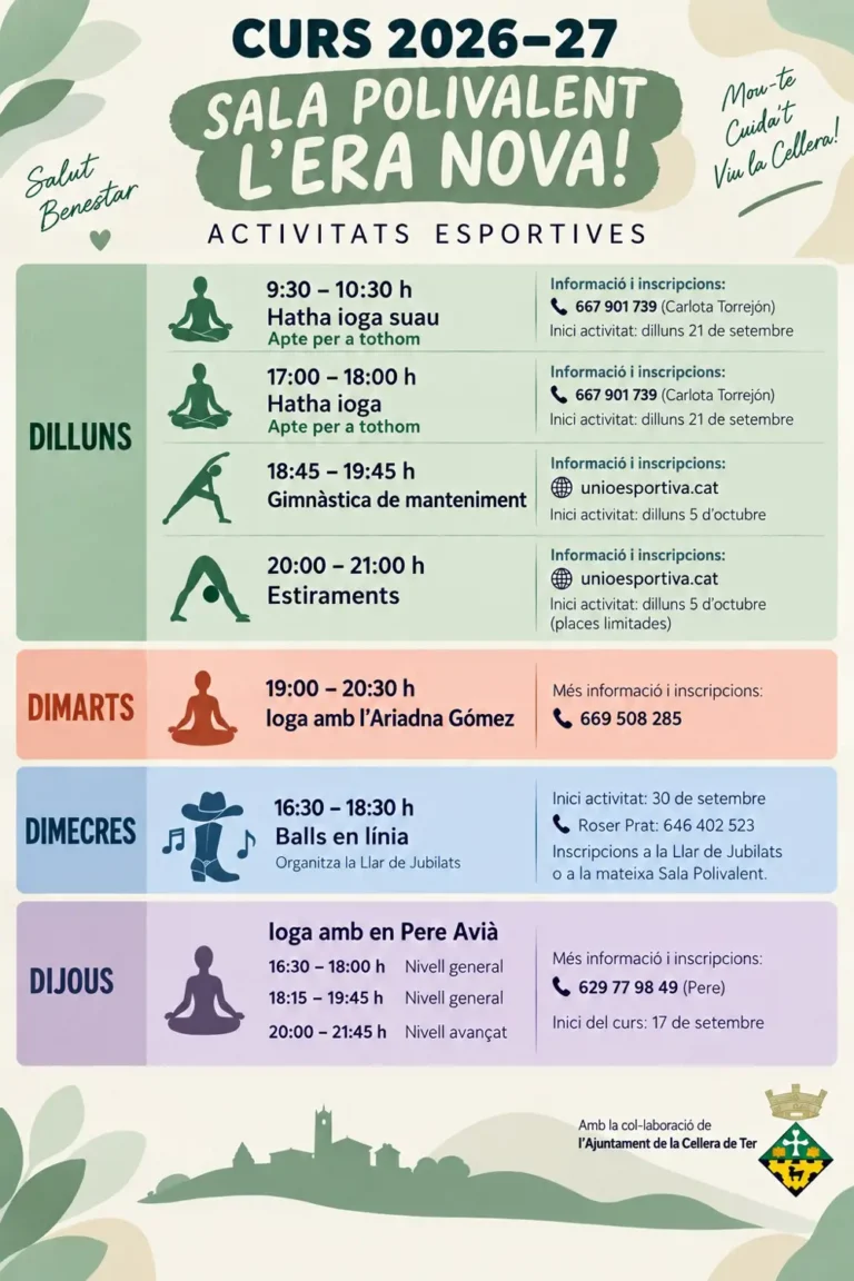 🏃‍♀️ ACTIVITATS ESPORTIVES A LA SALA POLIVALENT L’ERA NOVA 🧘‍♀️