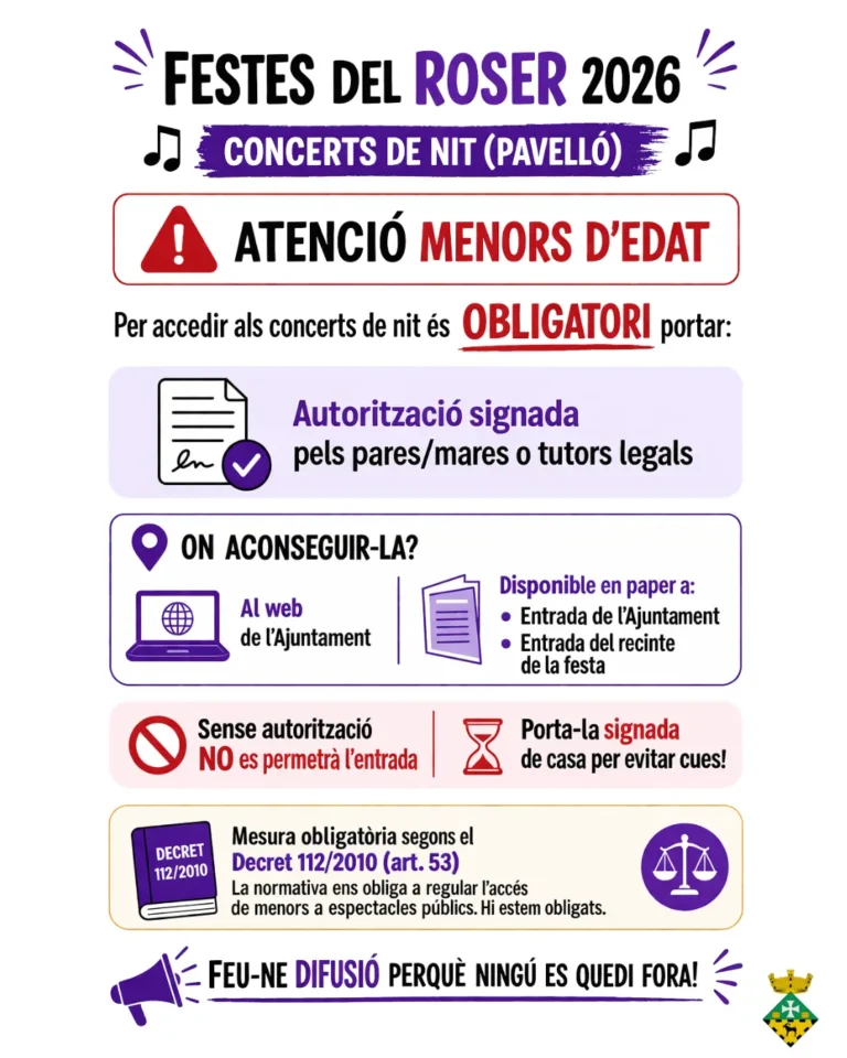 AUTORITZACIÓ MENORS D’EDAT PELS CONCERTS DE NIT DE LES FESTES DEL ROSER 2026